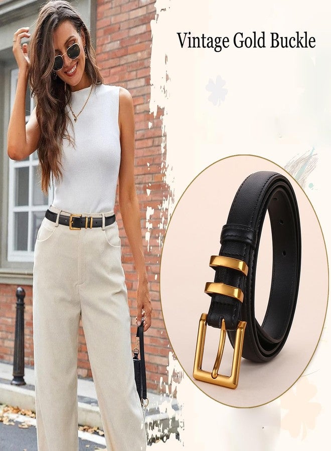 ALAIX Women's Leather Belt for Jeans Pants Fashion Ladies Belt with Gold Buckle Elegant Thin Waist Dress Belts for Women - Image 2